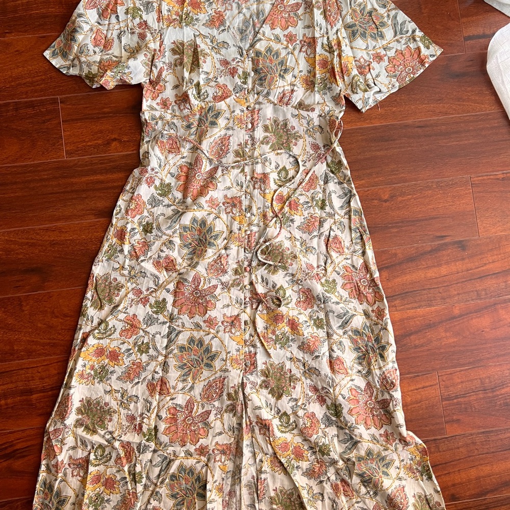 Mango Floral Button-Front Midi Dress in Cream and Rust